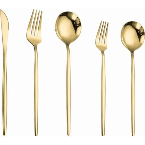 Gold Stainless Steel Cutlery Set Fork Spoon Knife Set Western Kitchen Dinnerware Dessert Tableware Flatware Golden Dropshipping