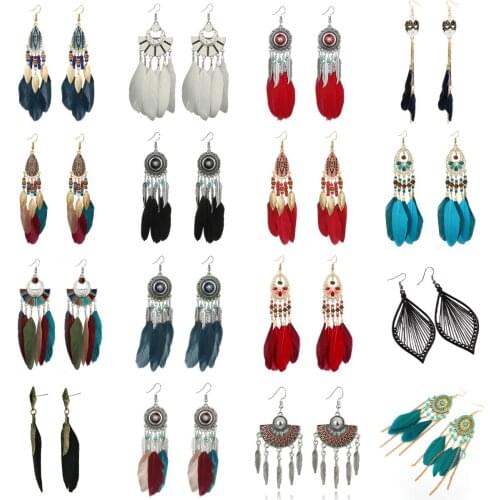 1Pair Vintage Ethnic Feather Dangle Drop Earrings For Women Female Wedding Jewelry Accessories