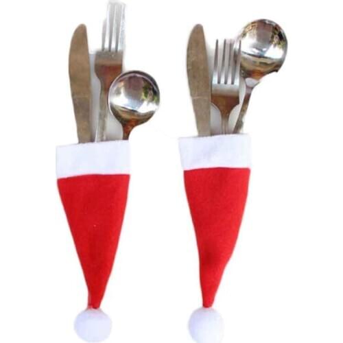 1PC Christmas hat knife and fork set Christmas Decorative Tableware Fork Set Christmas Hat Storage Tool Hat Knife And Fork Tool