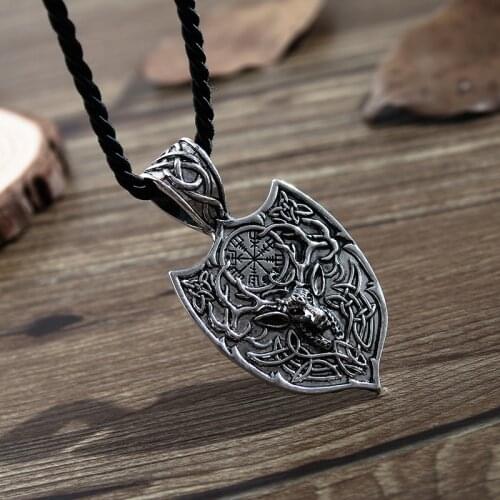 1pcs Legendary Viking Aegishjalmur Amulet Pendant Necklace Large Double Deer Sekira Viking Nordic Talisman Pendant Necklace