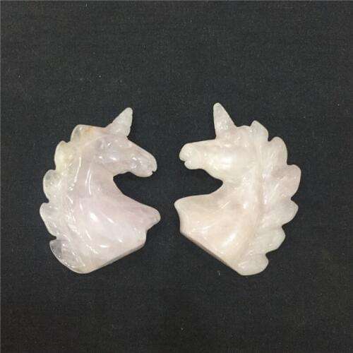 2pcs love stone natural pink rose quartz crystal handmade Unicorn figurine healing crystals as gift for home decoration