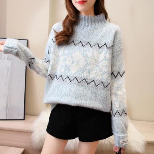 2020 New Autumn Winter Korean Fashion Hedging Half Turtleneck Sweaters Women Lazy Wind Loose All-Match Female knitted sweater