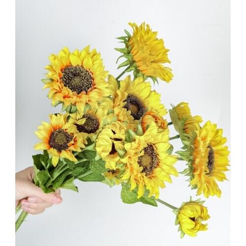 3 Heads Silk Sunflower Artificial Flowers Branch Festival Decor for Home Wedding Party Garden Decoration
