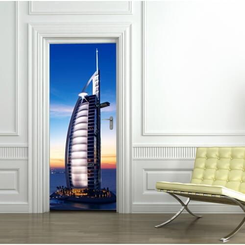 3D Creative New Sailboat Door Stickers Wallpaper Vinyl Art Mural Decals Smooth Sailing For Bedroom Door Home Decoration