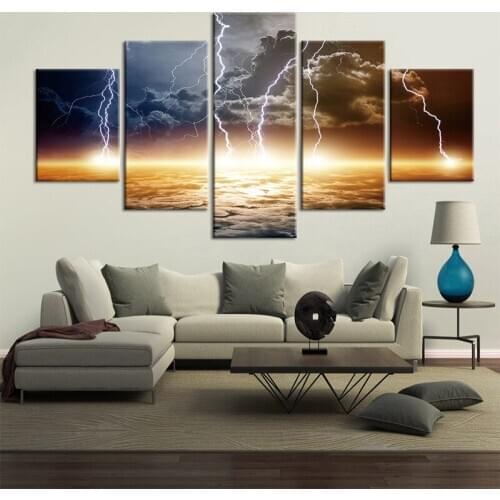 5 Panel Lightning Landscape Dark Clouds Full Square Round Drill Embroidery Mosaic Picture 5D Diy Diamond PaintingZP-2884