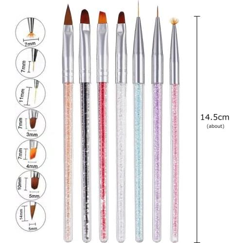 7Kinds Set Nail Art Acrylic Liquid Powder Carving UV Gel Extension Builder Painting Brush Lines Liner Drawing Pen Manicure Tools