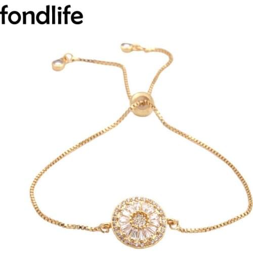 AAA White Cubic Zirconia Crystal Delicate Sun Flower Lucky Charm Bracelet Women Girl Round Helianthus Annuus CZ Brass Jewelry