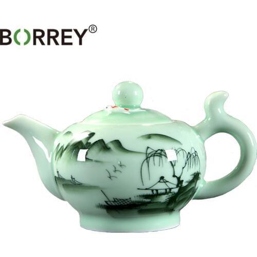 BORREY Ceramic Teapot Porcelain Cup Longquan Celadon Teapot Chinese Kung Fu Tea Set Hand Painted Puer Oolong Teapot Water Kettle