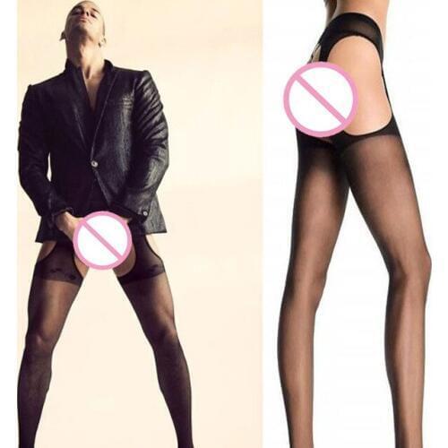 Black SEXY Men Transparent Stockings Sexy Men Sheer See Through Mens Pantyhose Open Tights Free Size