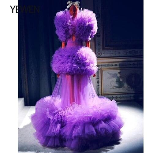 Tiered Ruffles See Through Evening Dress Long Tulle Party Dress Sheer Pregnancy Robe Photography Props Maxi Gown YEWEN
