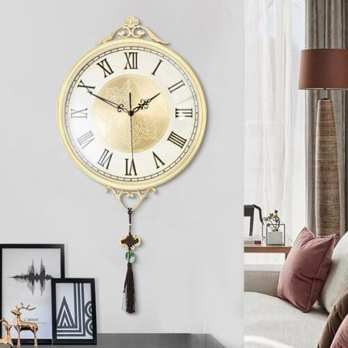 European style wall clock home silent clock creative American living room quartz clock copper clock silent movement wall clock