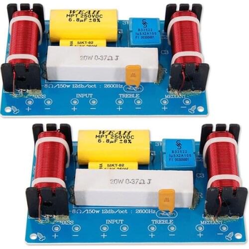 2PCS 150W 3Way Audio Hifi Filter Circuit Board Stereo Speaker Crossover Filters Treble/Alto/Bass 3 Unit Frequency Dividers