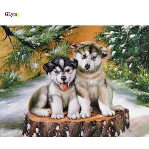 GLymg 5D Diy Diamond Embroidery 2 Dogs Pet Animal Mosaic kit Picture Diamond Painting Cross Stitch Full Square Drill Home Decor