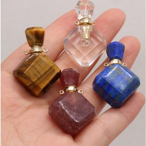 Hot Sale Natural Stone Perfume Bottle Pendant Rhombus Semi-Precious For Jewelry Making Charms DIY Necklace Accessory