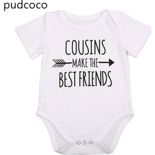 Short Sleeve Newborn Infant Baby Boy Girl Cotton Romper Clothes White Best Friends Letters Print Jumpsuit Clothing Outfit 0-18M
