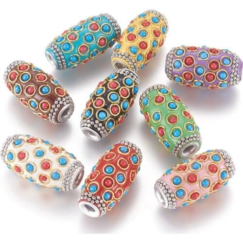 5pc Handmade Indonesia Beads with Metal Findings and Resin Cabochons Plated Oval DIY Jewelry Accessories