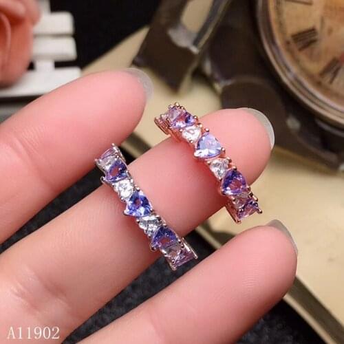 KJJEAXCMY fine jewelry 925 sterling silver inlaid natural gemstone tanzanite ladies ring set support test
