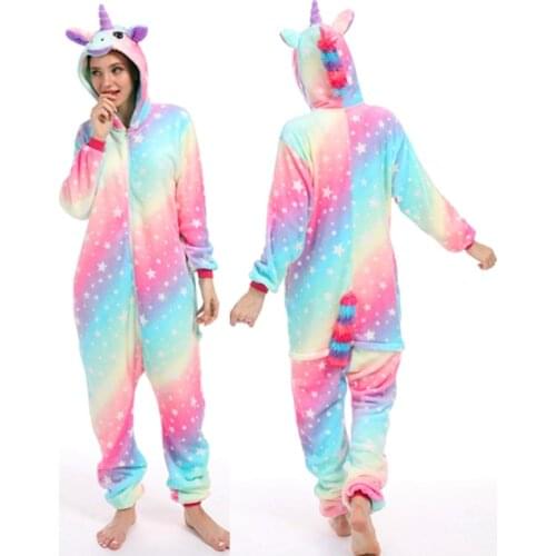 Pink Unicorn Onesies Adult Teenagers Csotumes Women Pajamas Funny Flannel Warm Soft Sleepwear Overall Onepiece Jumpsuit