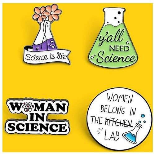 LAMEMDEE Respectable Female Scientist Enamel Pins Technology Improve Life Brooches Clothes Bag Badges Gifts for Researcher