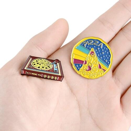 Cute Pizza Rainbow Gramophone CD Player Enamel Brooch Music lover pizza planet badge Gifts for children