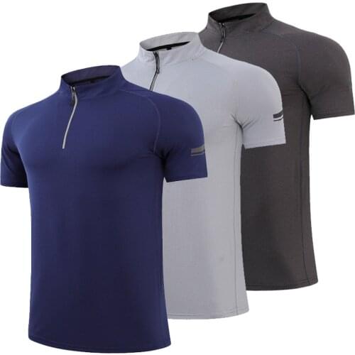 Mens Compression T-Shirt Zipper Run Shirt Quick Dry Soccer Jerseys Trainning Sports Top Men Exercise Running Blouse Short Sleeve