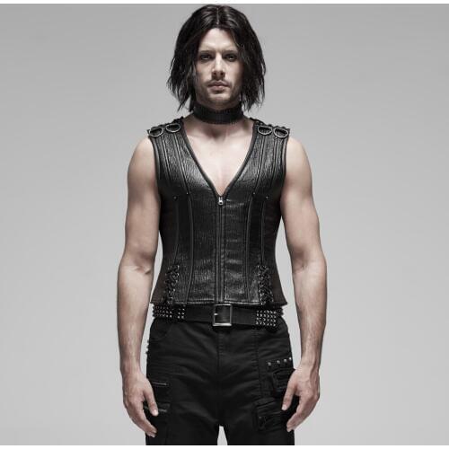 PUNK RAVE Mens Punk Shapewear Metal Strip Adjustment Rope V Collar Sleeveess Personality Slimming Corset