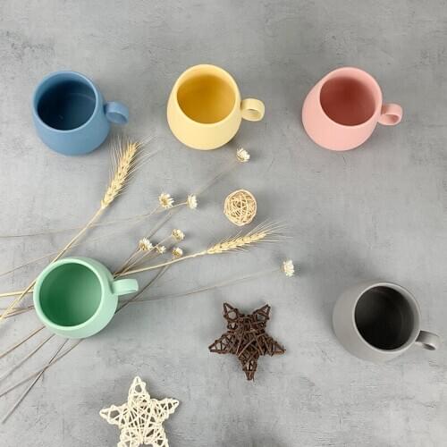 Coffee Mugs Set of 4 Cup Breakfast Cup Couple Ceramic Water Cup 290ml Hot Creative Simple Color Matte Ceramic Coffee Cup Mug