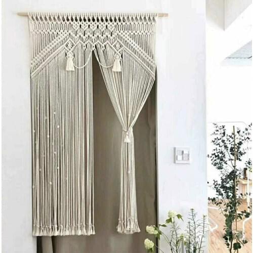 Handmade Woven Cotton Rope Curtain Wedding Home Decor Macrame Tapestry Living Room Background Wall Hanging Ornament Door Curtain
