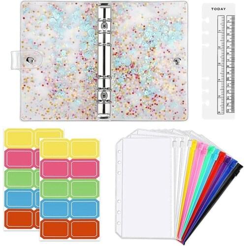 A6 Budget Binder Cover, Waterproof PVC Ring Binder Cash Envelope Wallet for Planner Organizer, Pockets Multicolor Zipper