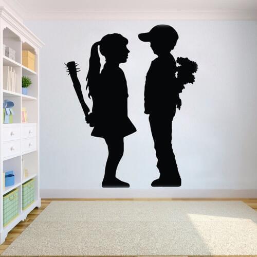 Romantic Boy Meets Girl Decal flower for kids rooms decoration Vinyl girl Wall Sticker Cars Trucks Walls Laptop home decor HY581