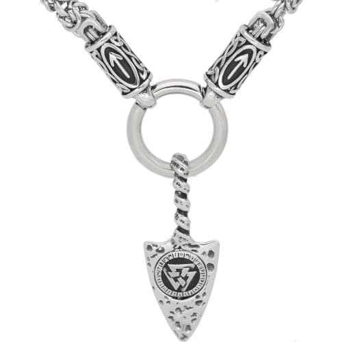 Nordic viking rune with Gungnir Amulet Stainless steel Valknut Rune pendant necklace -king chain with valknut gift bag
