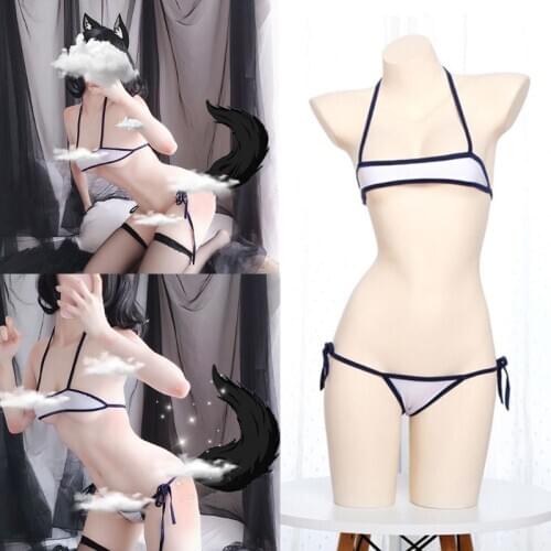 Temptation Micro Bikini Lingerie Set Sexy Halter Mini Tube Top Side Bandage G-String Briefs Babydoll Anime Cosplay Underwear