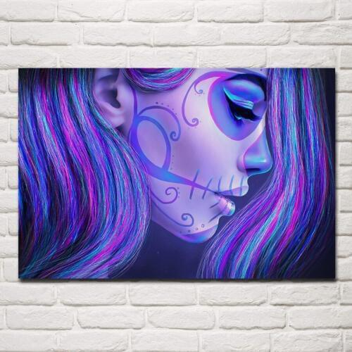 Tattoo skull girl makeup hair day of dead face sugar skull art death beauty FM60 home wall modern art decor wood frame poster