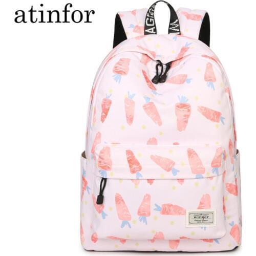 Waterproof Pink Carrot Printing Backpack Women Air Cushion Straps Bookbag Daily Korean Laptop Knapsack School Bag for Girls