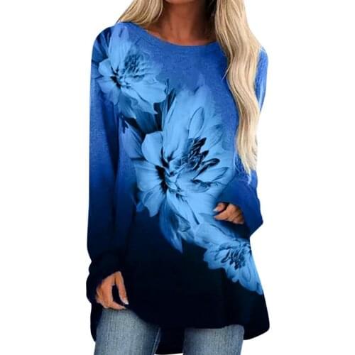 Hot Sale Autumn Blouse Contrast Color Print Round Neck Women Long Sleeve All Match T-shirt Streetwear Plus Size Fashion New 2021