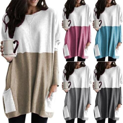 Women Long Sleeve Shirt Top Casual Pockets Baggy Jumper T-shirt Ladies