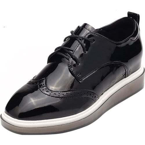 British style waterproof platform thick soled womens shoes muffin shoes block lace up single shoes retro leather shoeah