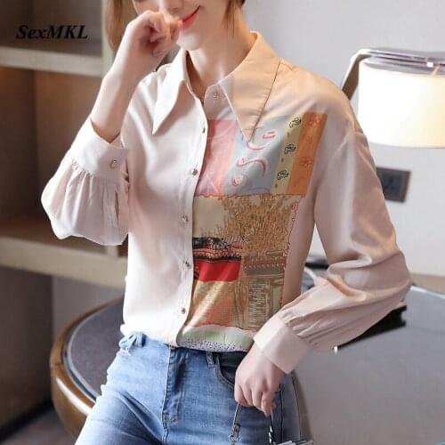 Women Elegant Vintage Blouses 2020 Korean Style Fashion Long Sleeve OL Ladies Tops Womens Clothing Sexy Printed Office Shirts