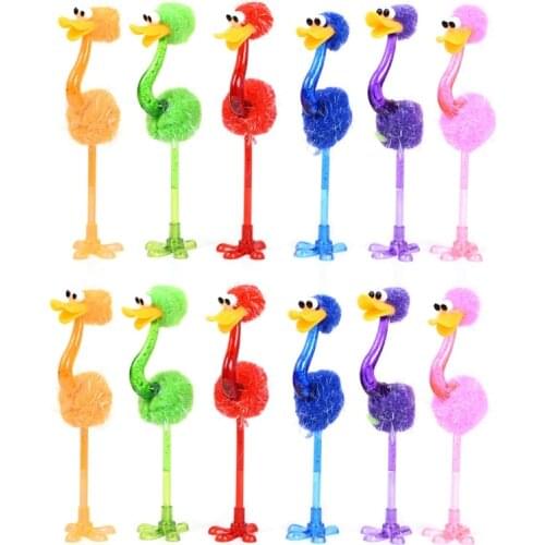 12pcs Novelty Ostrich Ballpoint Pen Cute Fidget Toys Decompression Toys Halloween/Christmas Party Decors Desk Ornemants HCCY