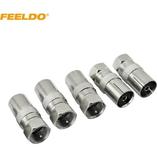 FEELDO 2pcs Durable Zinc Alloy Female Socket To F Type Male Plug Adapter Connector For Satellite TV DVR #1495