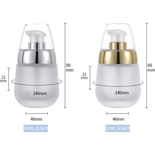 30ml Frosted Clear Glass Lotion Cosmetic Toner Serum Bottle Gold Silver Flower Lid