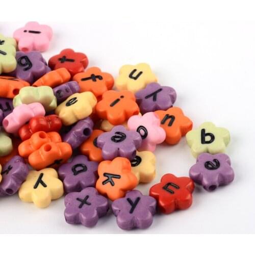 500g Opaque Acrylic Flower Letter Beads Mixed Color 11x11x4mm, Hole: 2mm, about 1300pcs/500g
