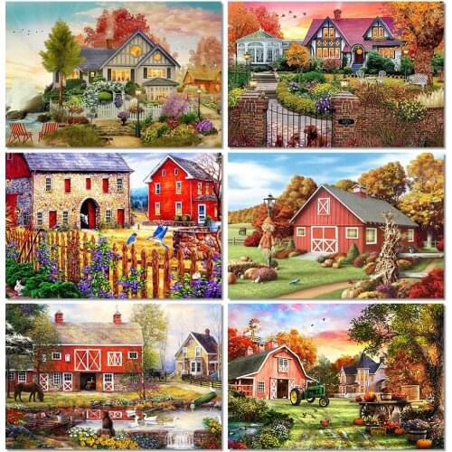 5D DIY Diamond Painting Full Square House Diamond Embroidery Autumn Landscape Rhinestone Art Cross Stitch Mosaic Kit Gift