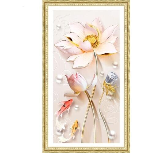 Lotus goldfish Relief Diamond Painting animal floral Round Full Drill 5D Nouveaute DIY Mosaic Embroidery Cross Stitch home decor