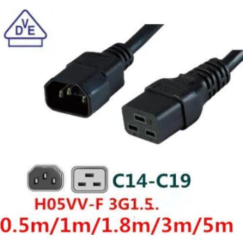 Free ship , IEC32 computer cable Power Cord Server PDU/UPS Power Cable C14 to C19 Male 16A/250V power supply cord 3X1.5mm