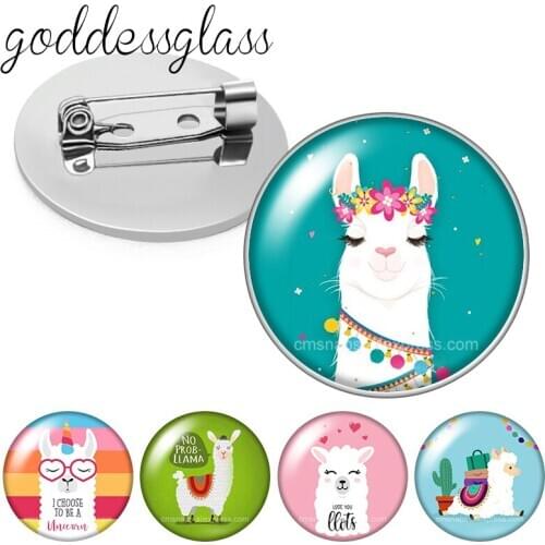 NO DRAMA LLAMA Love Lovely Alpaca love your llots Fashion Round Glass cabochon Brooch Dome Photo Jewelry Brooches Pin For Gift