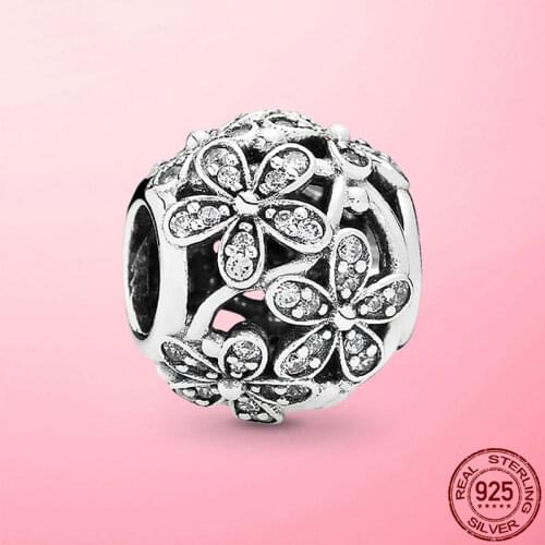 925 Sterling Silver Bloom in Daisy Flower Charms Zircon CZ Beads fit Original Pandora Bracelet Bangles DIY S925 Jewelry Gift