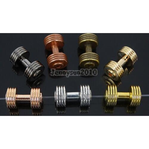 Solid Metal Dumbbell Stripe Style Bracelet Necklace Connector Charm Beads Silver Gold Light Rose Gold Gunmetal 50Pcs/Pack