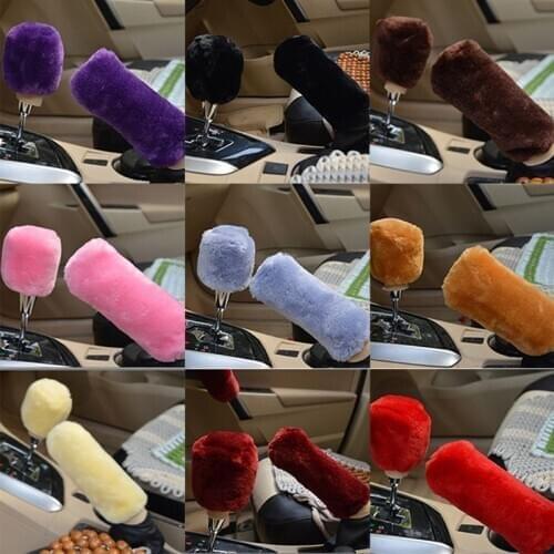 2pcs Car Handbrake Grip Covers Soft Plush Sleeve Winter Warm Handle Cover