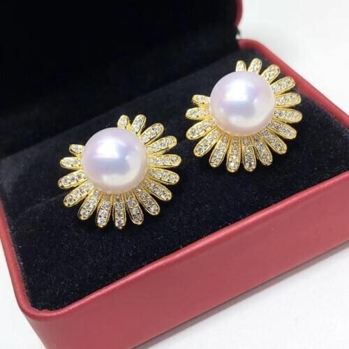 D416 Pearl Earrings Fine Jewelry 925 Stelring Silver Natural Round Fresh Water Sakura Pink White Pearls Stud Earrings for Women